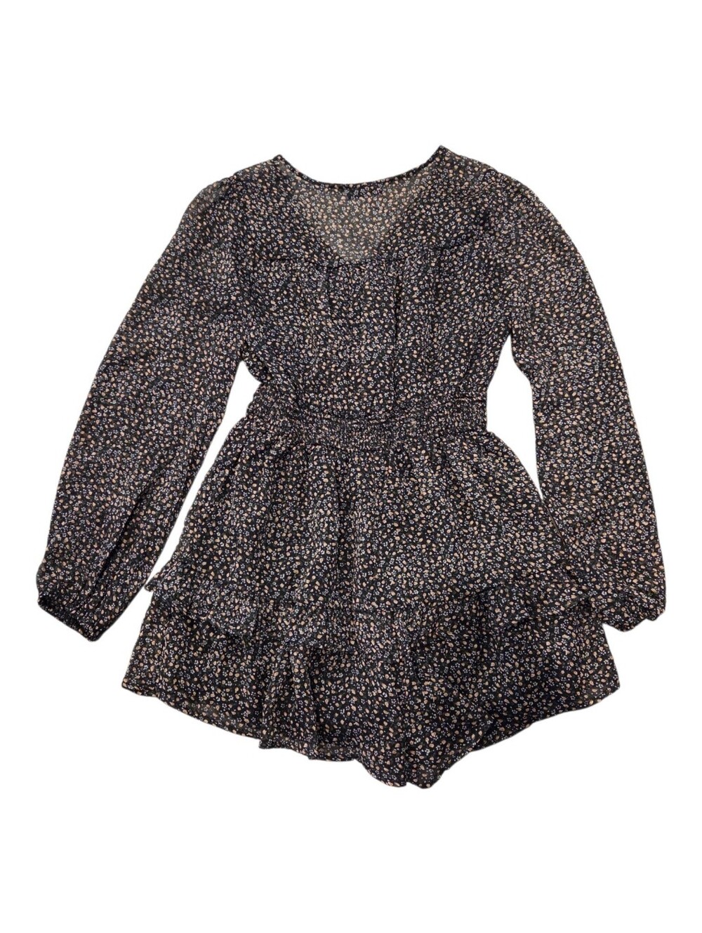 Ditsy Floral, Longsleeve Romper, Lightweight, Ruffled Details, Size: Small